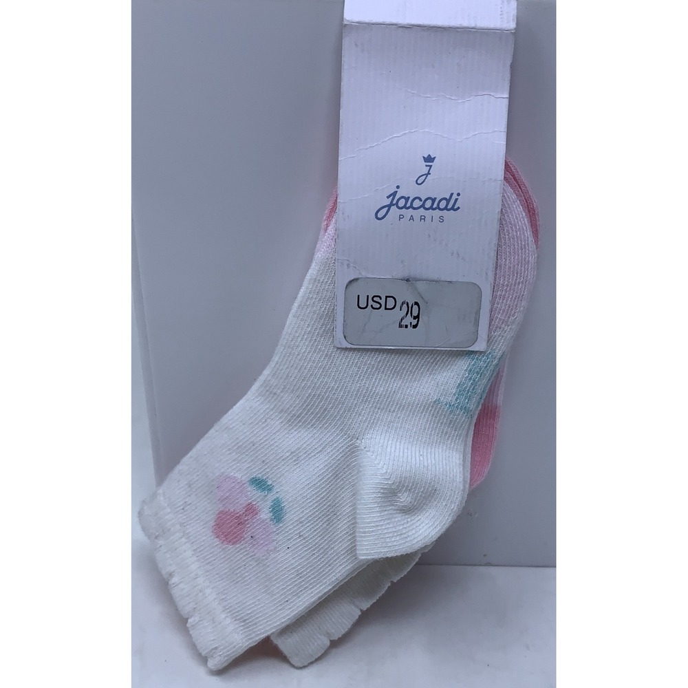 Jacadi Baby Girl Size 19/20 US 6 Months Pink White Socks 2 Pairs NWT